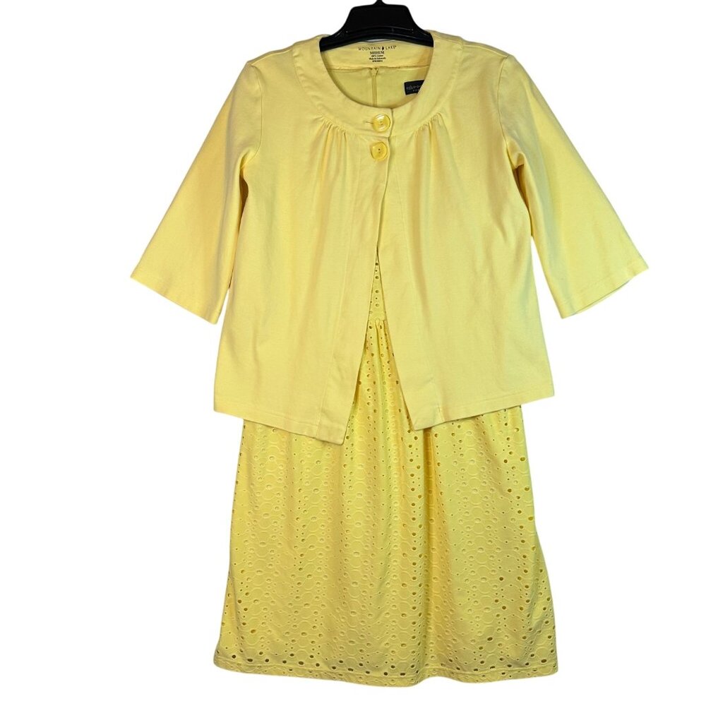Vintage Yellow Eyelet Dress & Jacket Set Size 16 Jackie O' Mix & Match Set Fun!